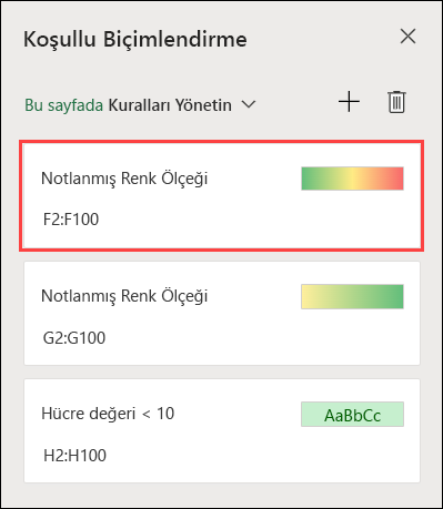 Üç renk ölçeği biçimlendirmesi