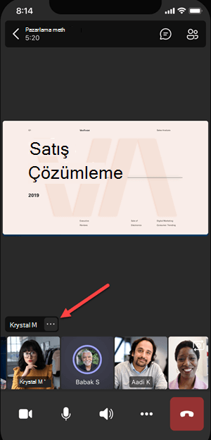 Katılımcı adının yanındaki Diğer eylemler düğmesi