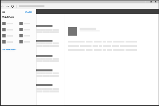 Office 365 uygulama başlatıcısının açık olduğu tarayıcı penceresi