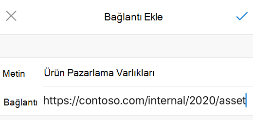 iOS için Outlook'ta Bağlantı Ekle iletişim kutusu.