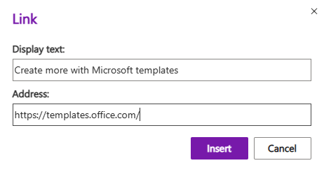 Web için OneNote'de Bağlantı Ekle iletişim kutusu.