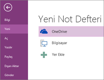 OneNote'ta Yeni Not Defteri işlemi