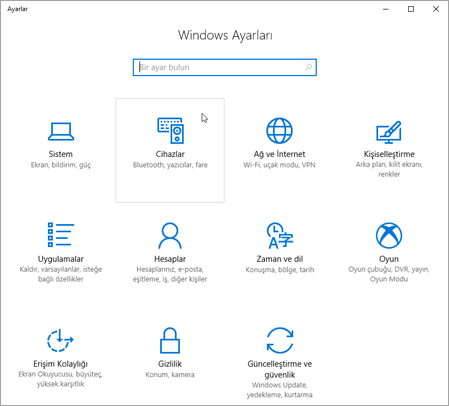 Windows ayarları resmi