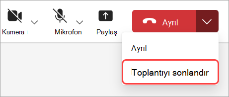 Toplantıyı tüm katılımcılar için sonlandırmak için Toplantıyı sonlandır'ı seçin.