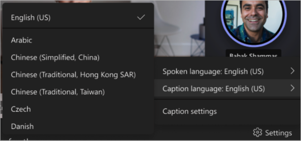 dil seçeneklerinin yakından görüntüsü