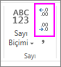 sayı biçimlendirmesindeki ondalık basamakları artırır veya azaltır