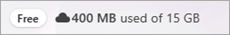 Ảnh chụp màn hình hiển thị huy hiệu Miễn phí và dung lượng lưu trữ OneDrive đã sử dụng