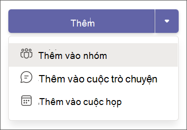 thêm ứng dụng trong danh sách thả xuống của Teams