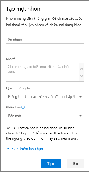 Tạo ngăn nhóm với toàn bộ các thông tin đã điền