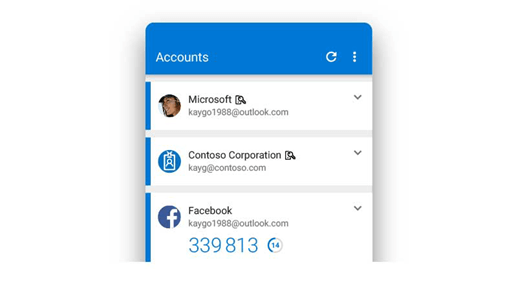 Ứng dụng Microsoft Authenticator hiển thị một số tài khoản.