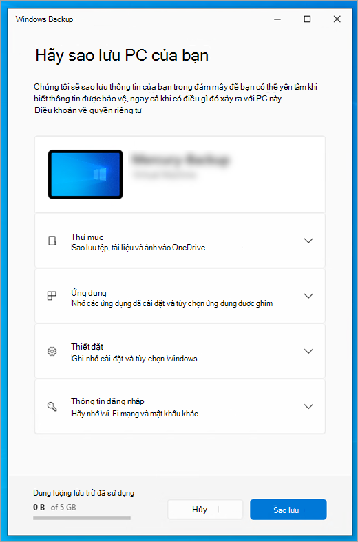 Windows Backup vào Windows 10.