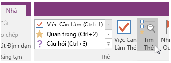 Ảnh chụp màn hình của nút Tìm Thẻ trong OneNote 2016