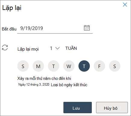 Tạo cuộc họp định kỳ trong Outlook trên web