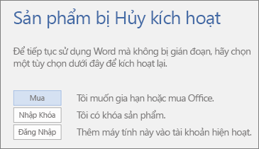 Ảnh chụp màn hình hiển thị thông báo lỗi Sản phẩm Bị hủy kích hoạt