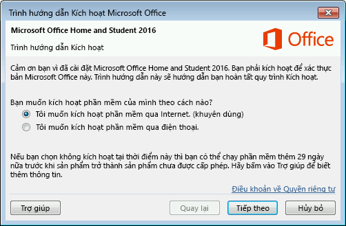 Hiển thị Trình hướng dẫn Kích hoạt Microsoft Office