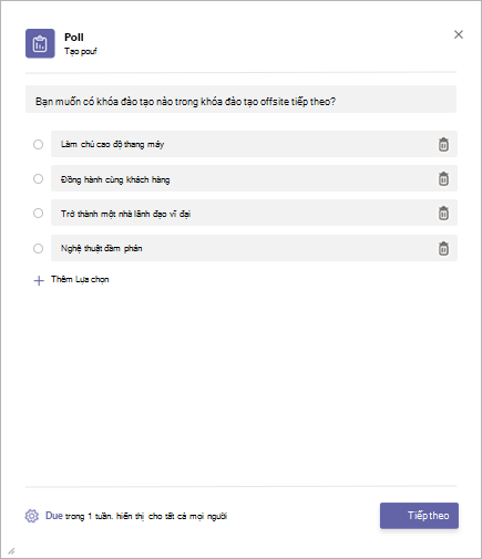 Tạo cuộc thăm dò ý kiến trong ứng dụng Cuộc thăm dò ý kiến của Microsoft Teams