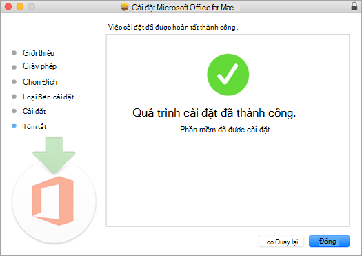 Hiển thị trang cuối cùng của quy trình cài đặt, cho thấy việc cài đặt đã thành công.