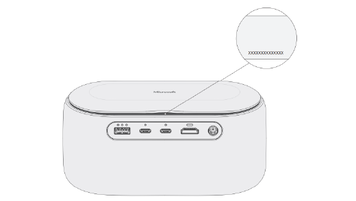 顯示在 Microsoft Audio Dock 上尋找序號的位置。