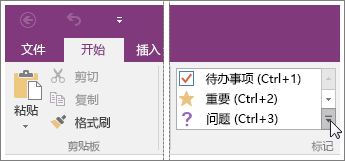 OneNote 2016 中的标记列表的屏幕截图。