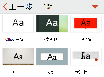 PowerPoint for iOS 中的“主题”菜单。