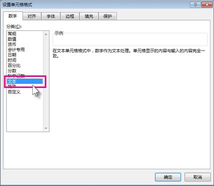 在“设置单元格格式”对话框中的另存为文本