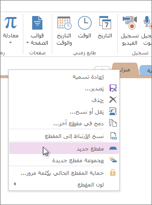 إضافة قسم جديد في OneNote.