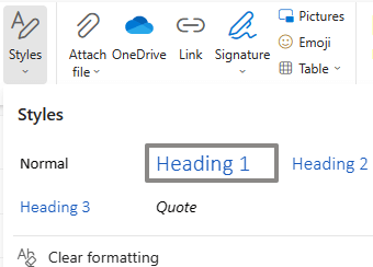 القائمة أنماط في Outlook على الويب.