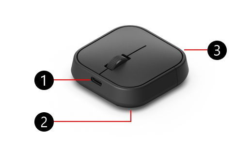 Microsoft Adaptive Mouse مع أرقام لتحديد الميزات الفعلية.