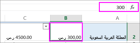 عرض قيمة رقمية في شريط الدالة