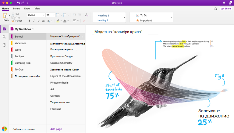 Екранна снимка на OneNote for Mac