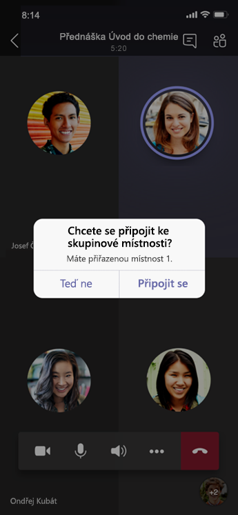 Dialogové okno pro připojení ke skupinové místnosti na mobilním zařízení