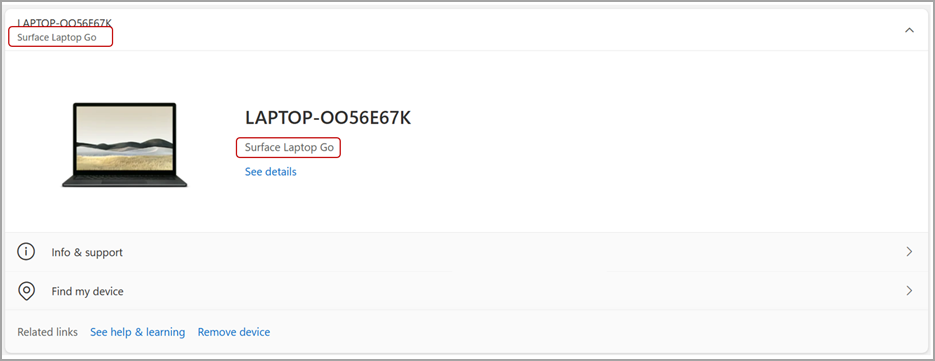 Podívejte se na informace o modelu zařízení Surface ve svém účtu Microsoft.