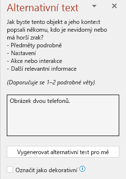 Podokno alternativního textu znázorňující příklad špatného alternativního textu.