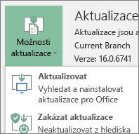 Výběr možnosti Aktualizovat hned v rozevíracím seznamu Možnosti aktualizace