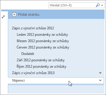 Stránky s podstránkami můžete sbalit a rozbalit.