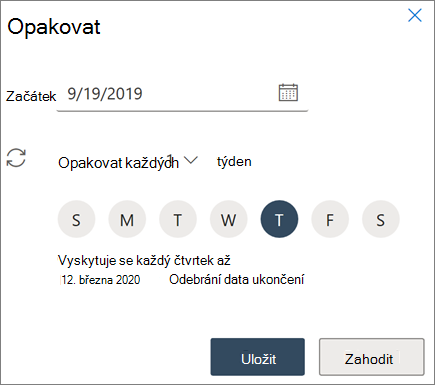 Vytvoření opakované schůzky v Outlook na webu