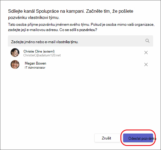 Teams – pozvání dalšího týmu do sdíleného kanálu