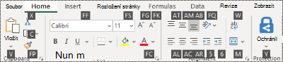 Klávesové zkratky na pásu karet v Excelu