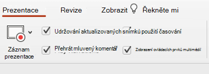 Karta Prezentace na pásu karet se zaškrtnutým políčkem Udržovat snímky aktualizované.