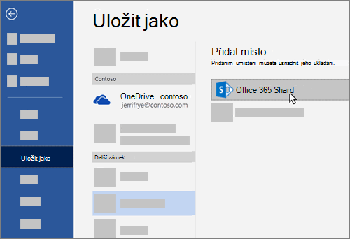 Přidání OneDrivu pro firmy jako místa pro uložení ve Wordu