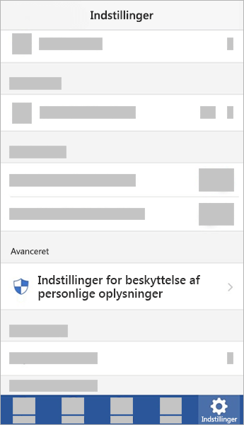 Skærmbillede af knappen Indstillinger for beskyttelse af personlige oplysninger