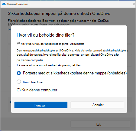 sikkerhedskopiér onedrive-skærmbillede en version tre