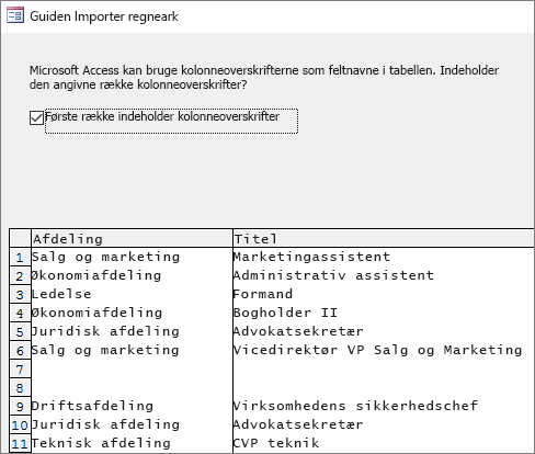 Import af data fra Excel