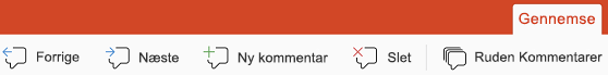 Kommentar-knapperne i PowerPoint til iPad