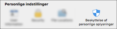 Ikonet beskyttelse af personlige oplysninger under programindstillinger.