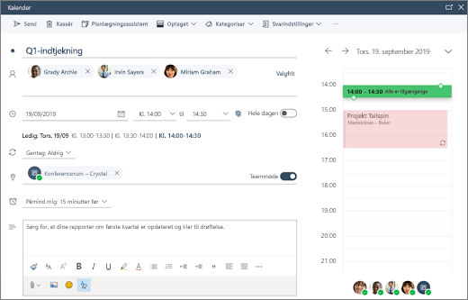 Planlægning af et møde i Outlook på internettet