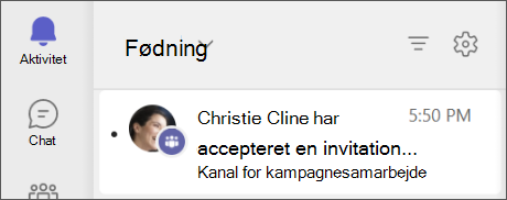 Teams – invitation til delt kanalteam accepteret aktivitetsfeed