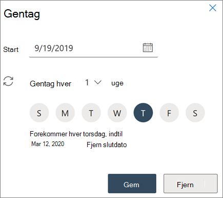 Oprette et tilbagevendende møde i Outlook på internettet