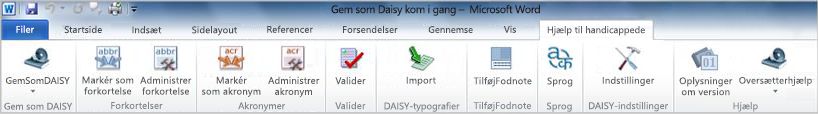 Fanen Accessibility på Save as DAISY-båndet