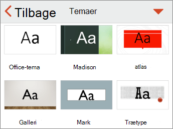 Menuen Temaer i PowerPoint til iOS.